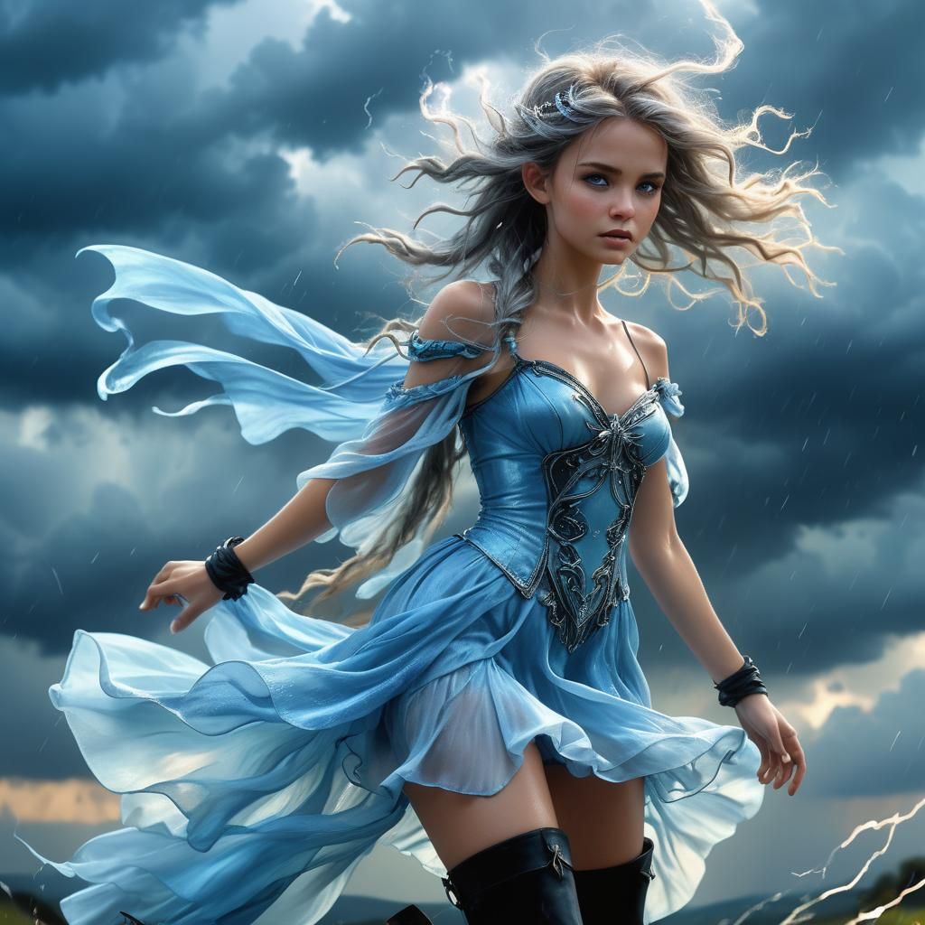 Weather Fairy Summons Storm in Hyper-Realistic Art