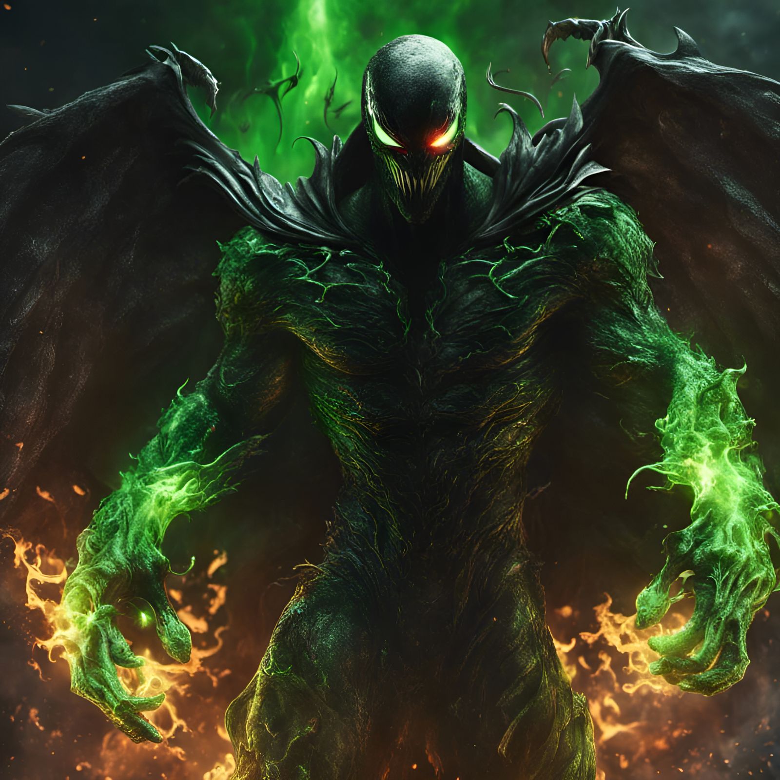 Spawn Venom Hybrid Cloaked in Green Fire