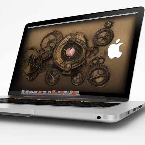 Medieval Knight with MacBook Pro and Steampunk Engine