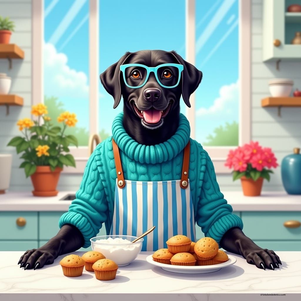 Labrador Chef in Kitchen, Photorealistic Still Life
