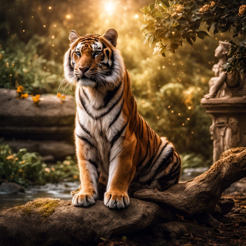 Surreal Tiger Kitten in Dreamy Indian Garden