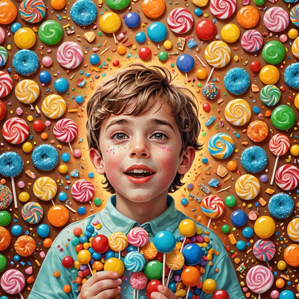 Boy's Sweet Joy: Vibrant Digital Art in Pastel Colors
