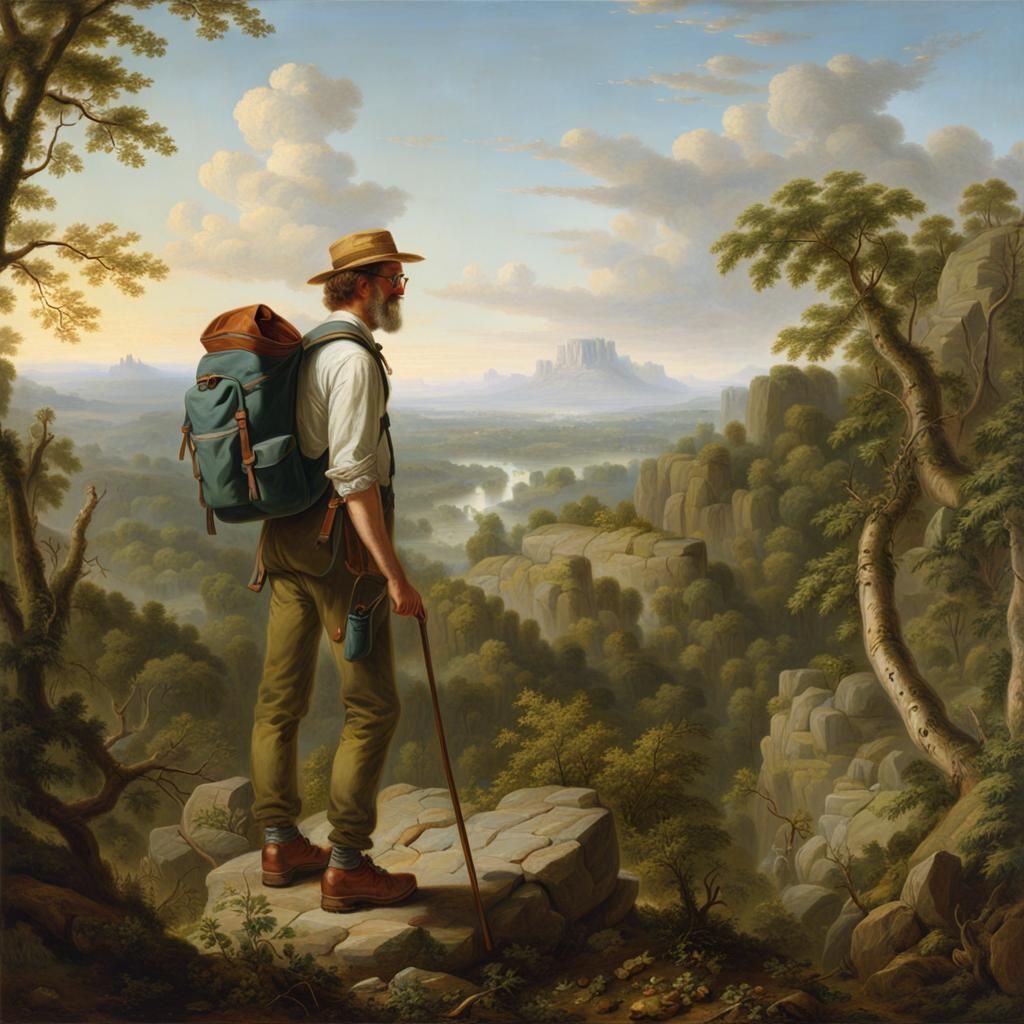 Hiker in Mountain Landscape, Hudson River School Style