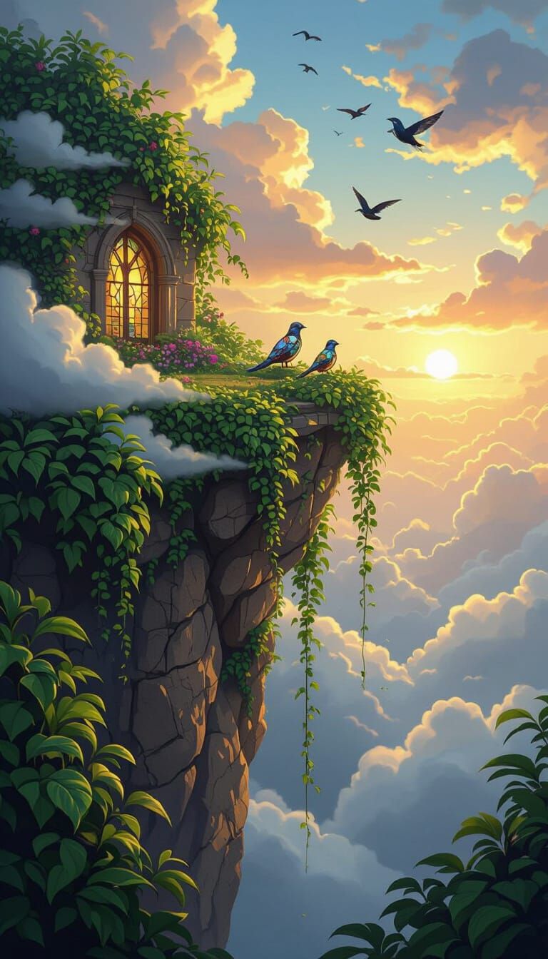 Cliffside Garden in the Sky: Fantasy Illustration