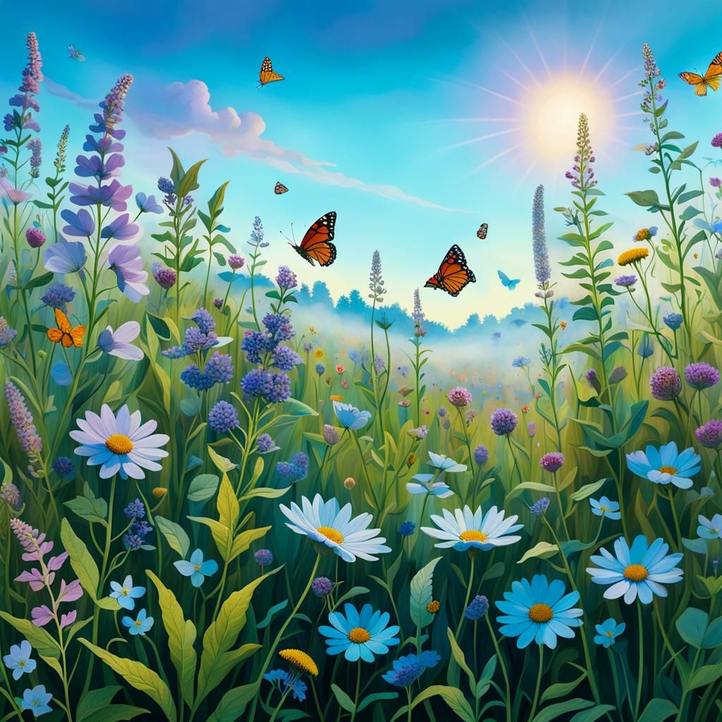 Pressed Flower Meadow in Cubist Style