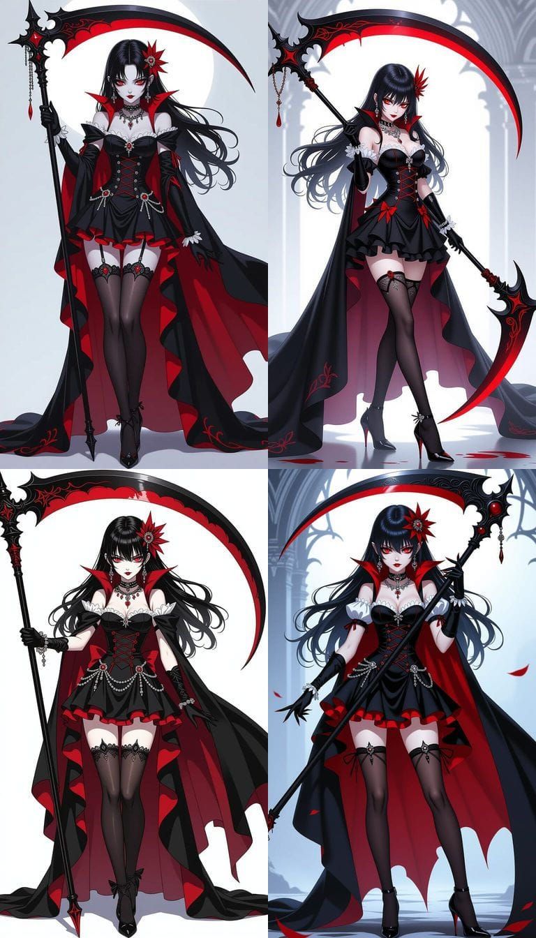Anime Vampire with Scythe in Gothic Royal Dress