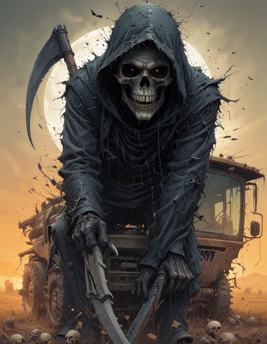 Grim Reaper on Haunted Combine Harvester