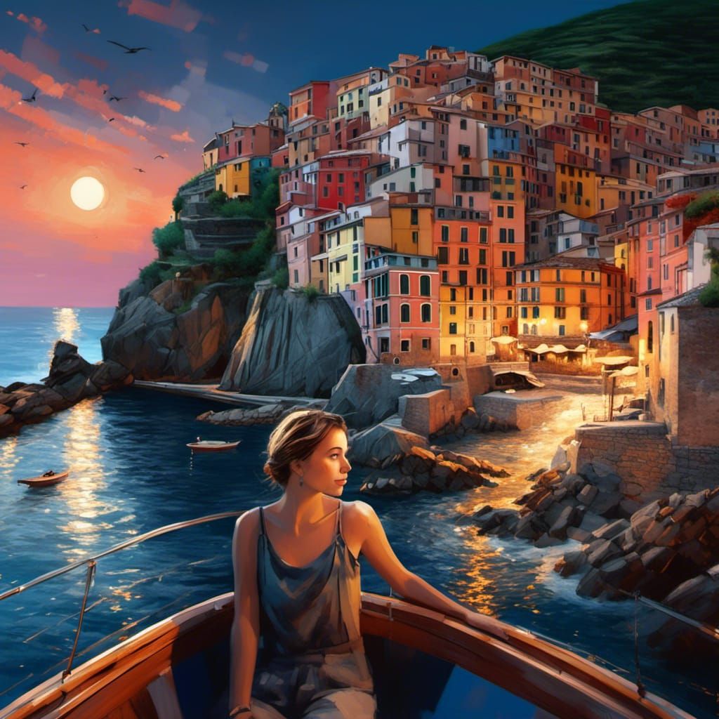 Cinque Terre View from Boat in Hyperrealistic Style