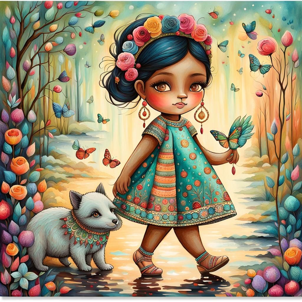 Colorful Whimsical Girl Portrait in Digital Art Style