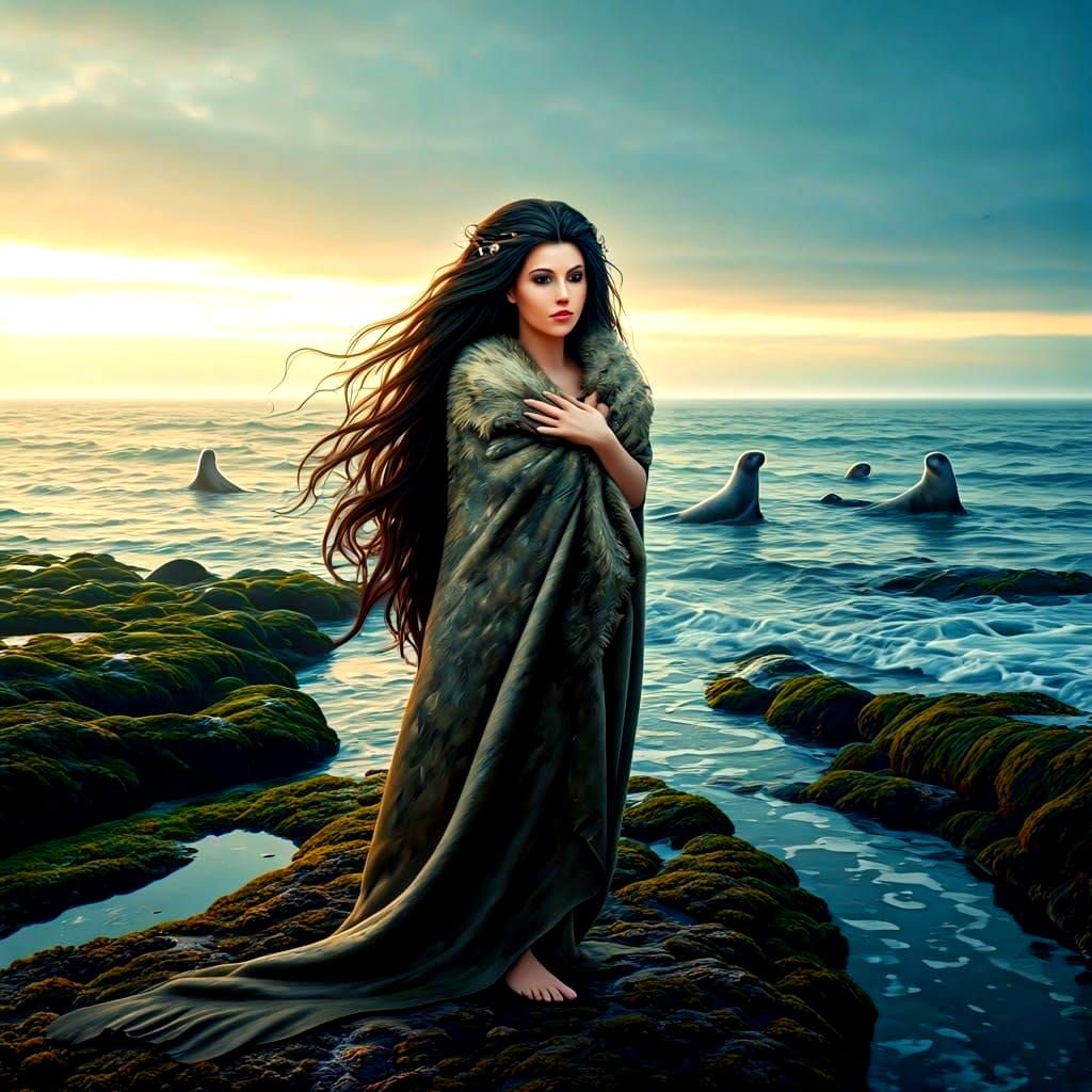 Enchanting Selkie Scene in Celtic Folklore Style