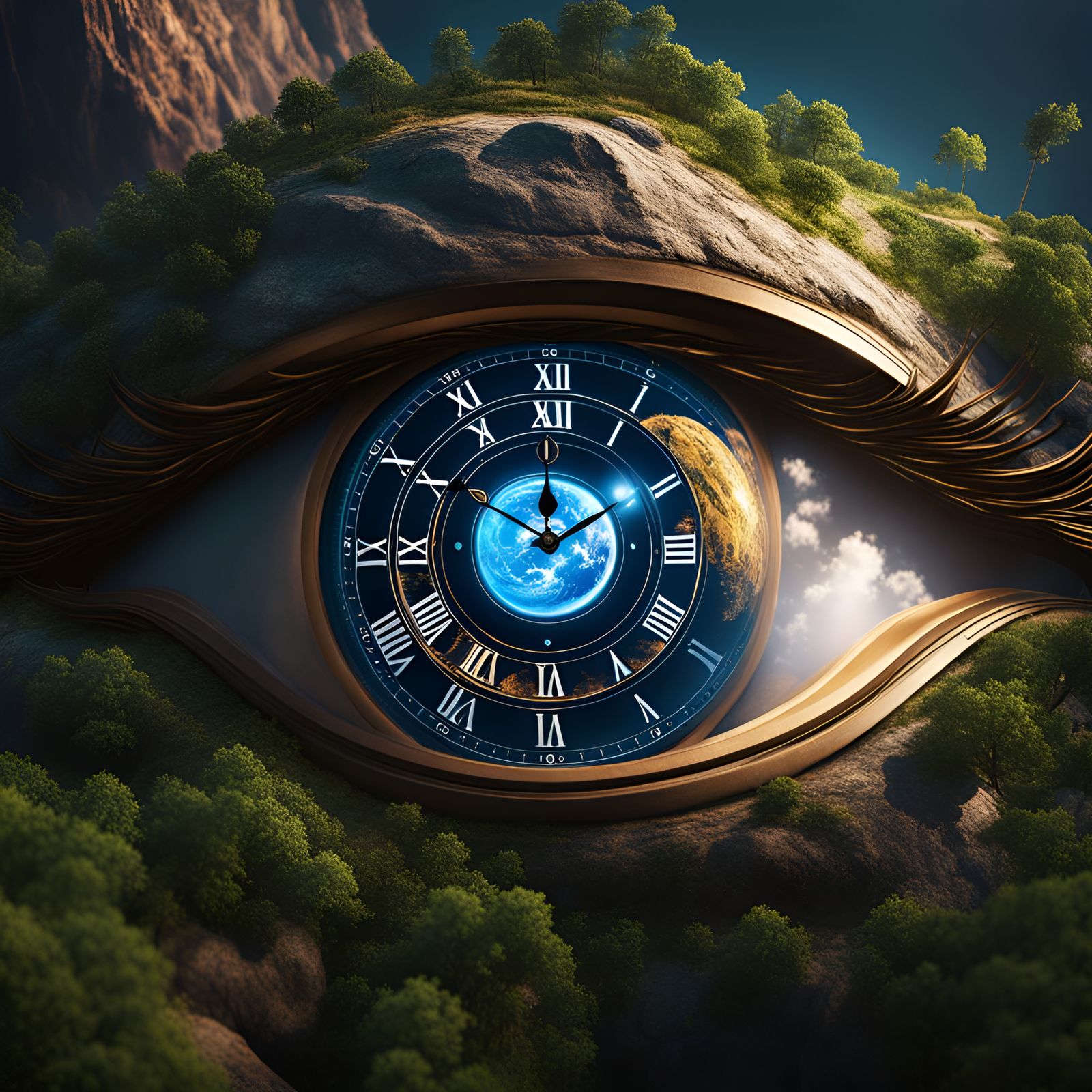 Earth Eye Clock: Detailed Matte Painting