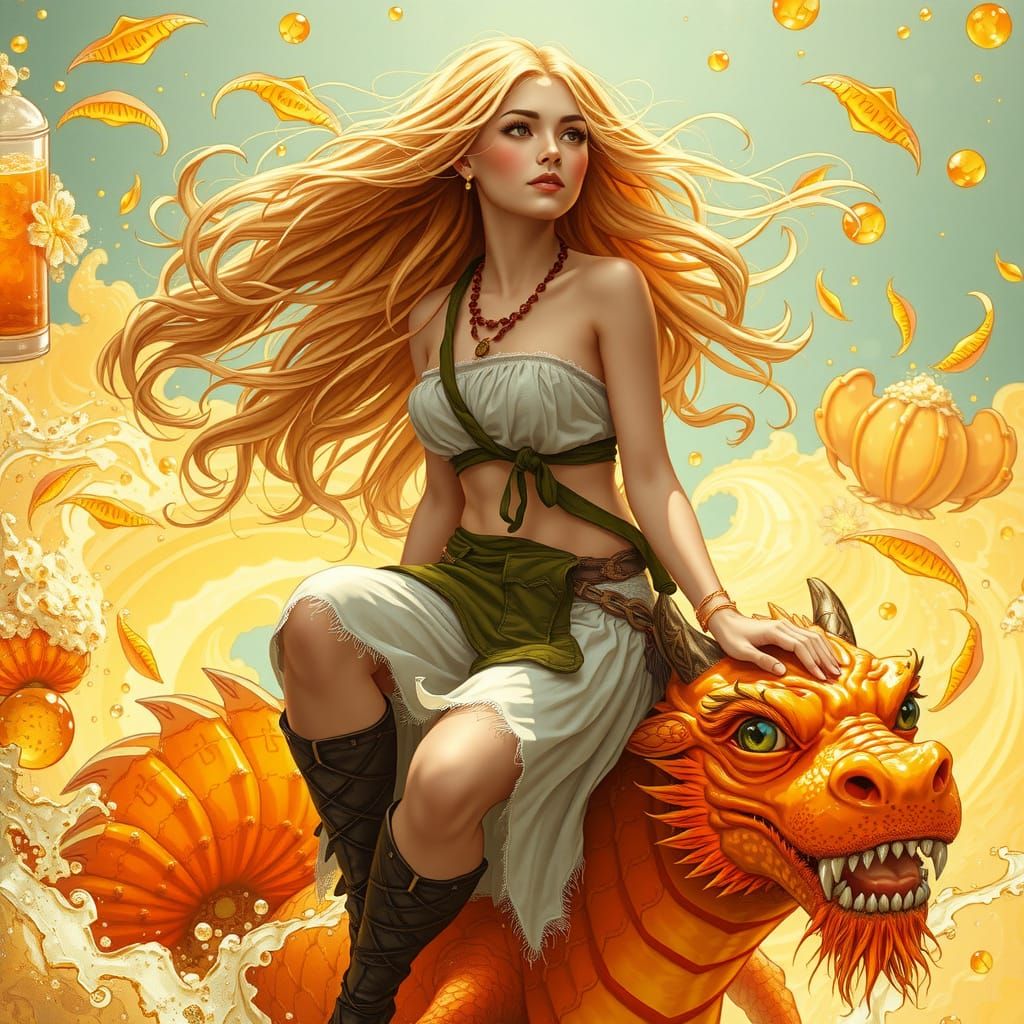 Gummy Dragon Rider in Soda Sea, Art Nouveau