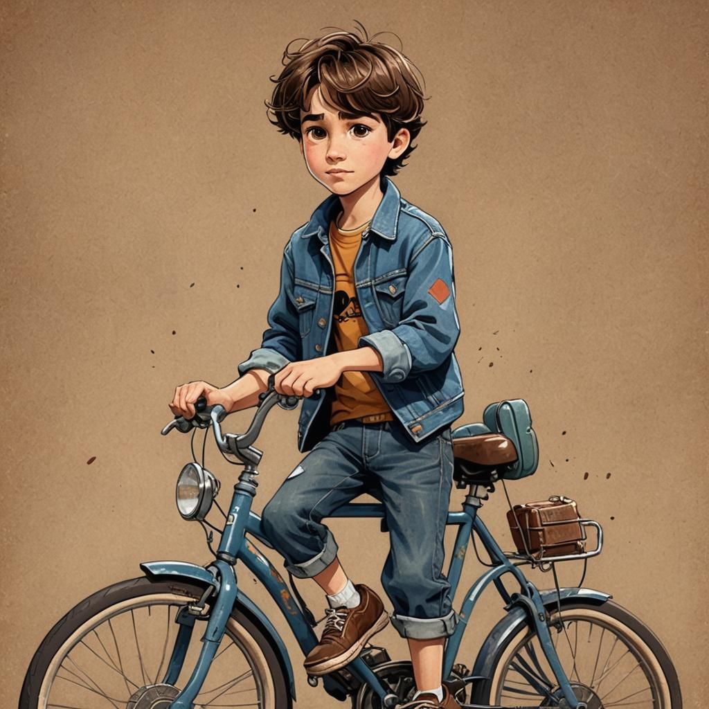 Boy on Bicycle in Art Deco Disney-Pixar Style