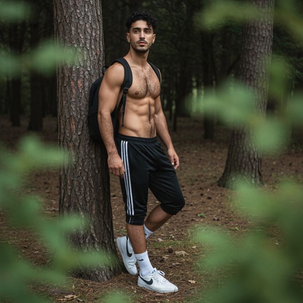 Photorealistic Man in Forest Clearing: Adidas Tracksuit & Ni...