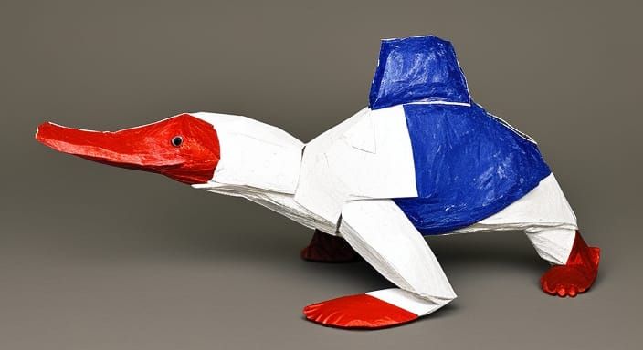 Red White and Blue Papier-Mâché Platypus Sculpture