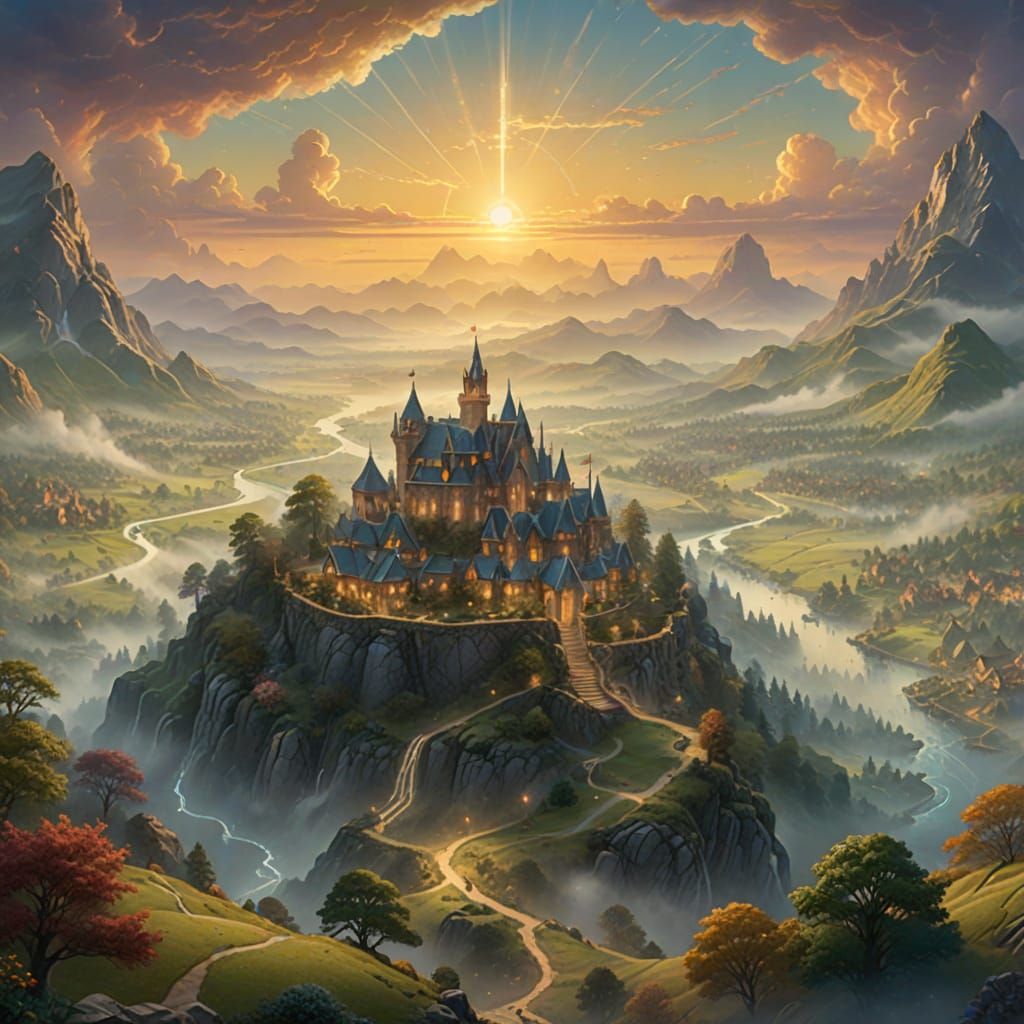 Ethereal Fantasy Landscape in Kinkade Style
