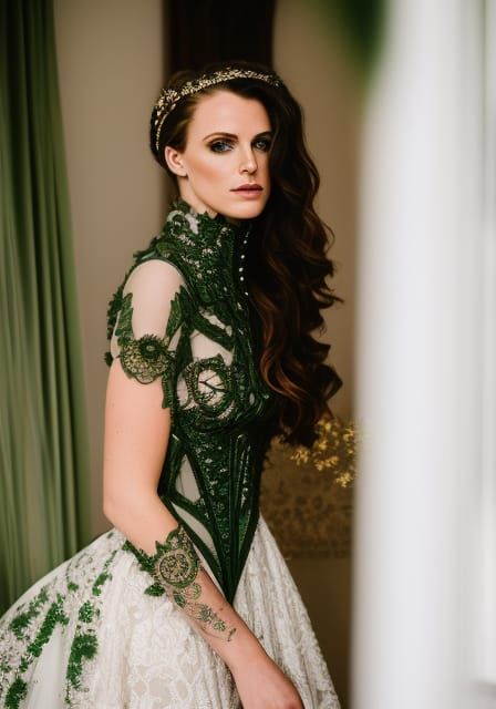 Steampunk Woman in Futuristic Room: Neo-Noir Portrait