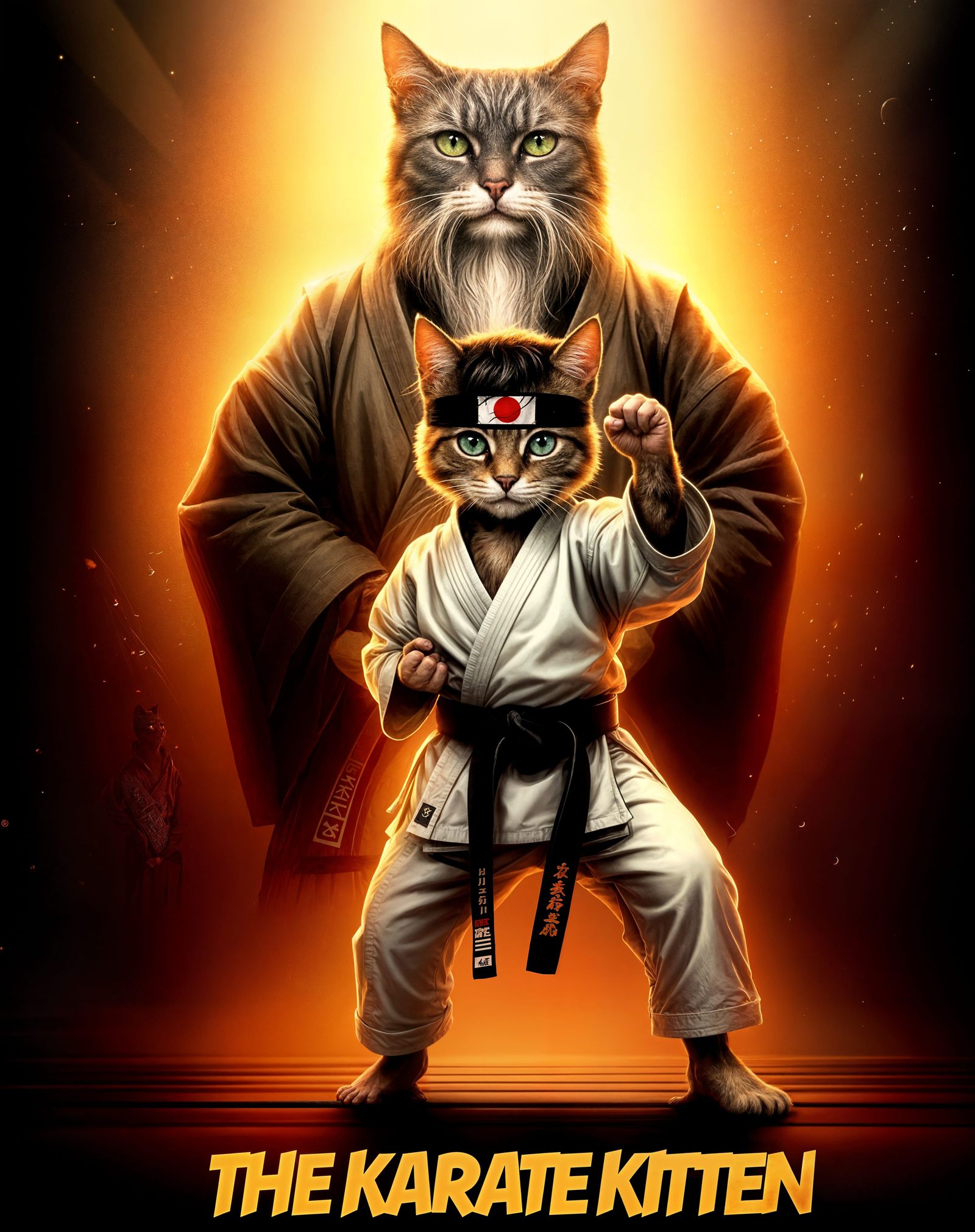 The Karate Kitten: Vibrant Martial Arts Poster