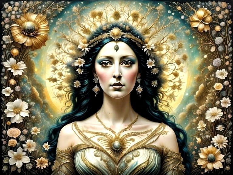 Goddess in Vibrant Floral Wonderland