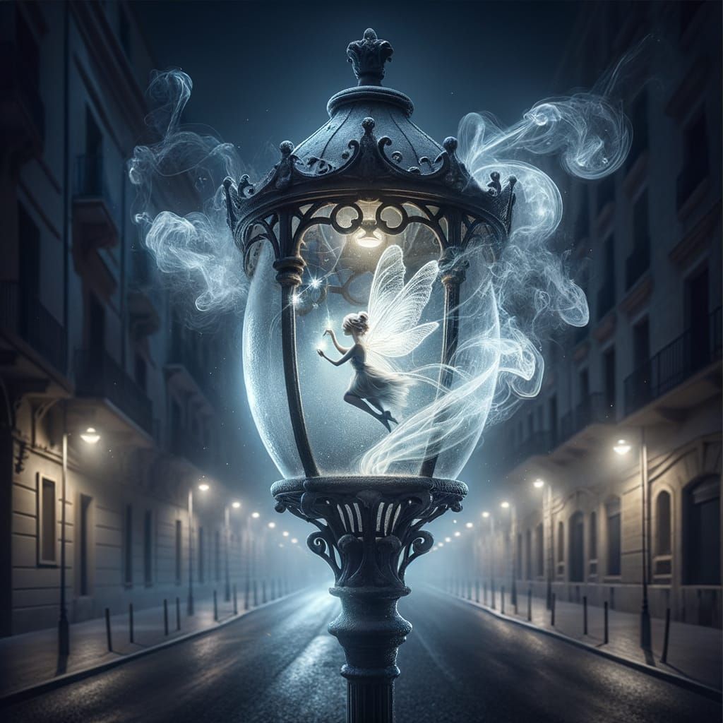 Fairy Trapped in Streetlamp Writes SOS in Smoke
