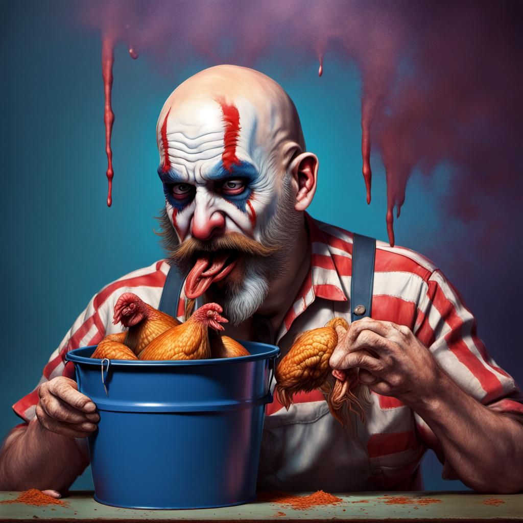 Captain Spaulding eating a bucket of delicious chicken