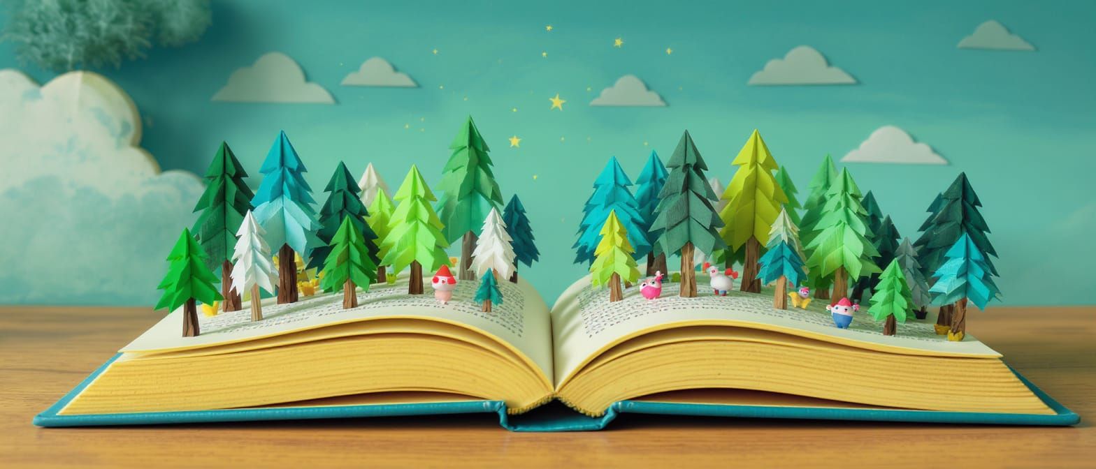 Origami Forest Rising From Open Book