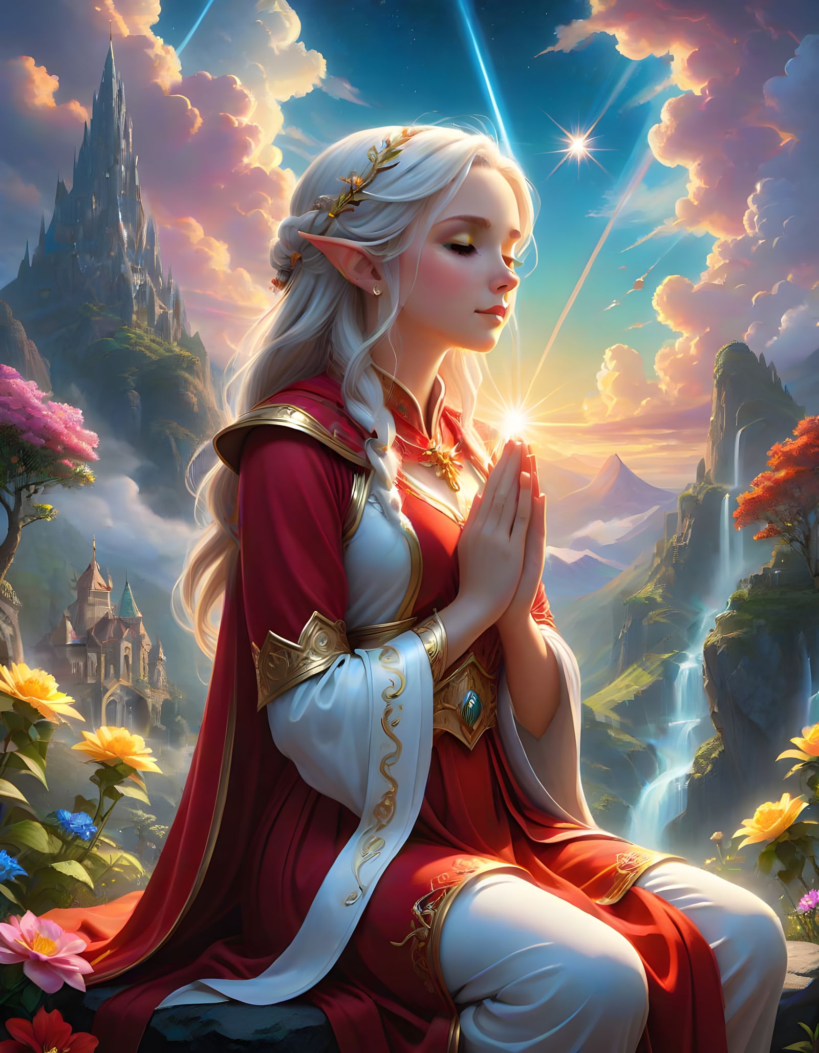 Ethereal Elven Cleric in Angelic Awe