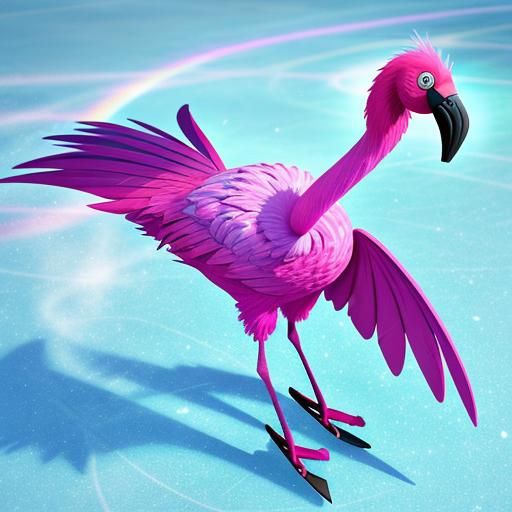 Ice Skating Flamingo in Pixar Style