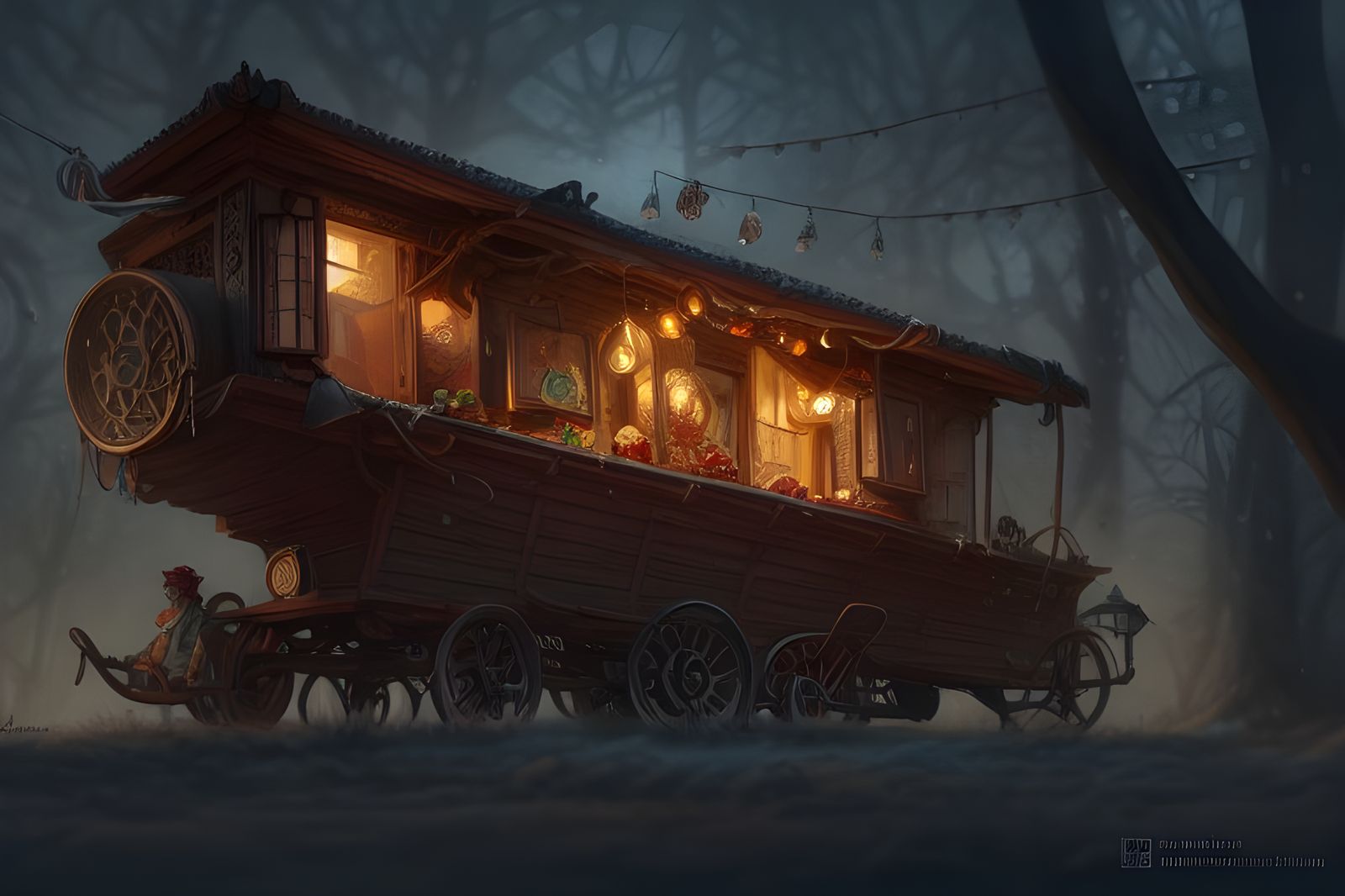 Detailed Medieval House Wagon in Futuristic Setting