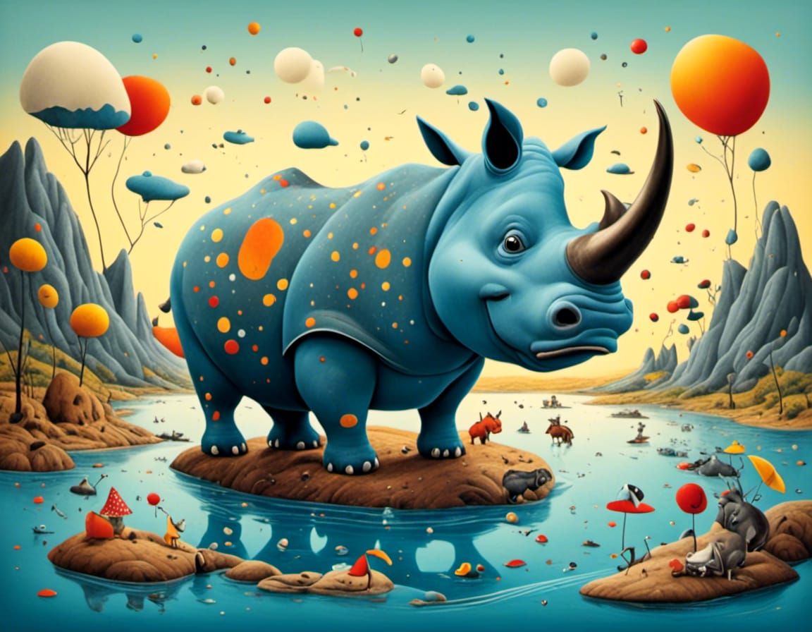 Playful Rhino in Lake: Colorful 3D Render