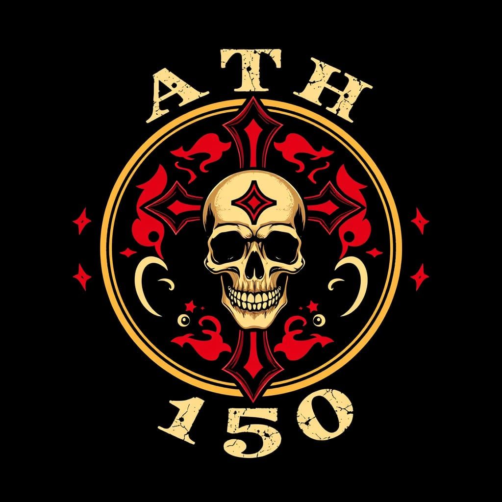 Orthodox Cross and Skull Emblem in Tattoo Art Style