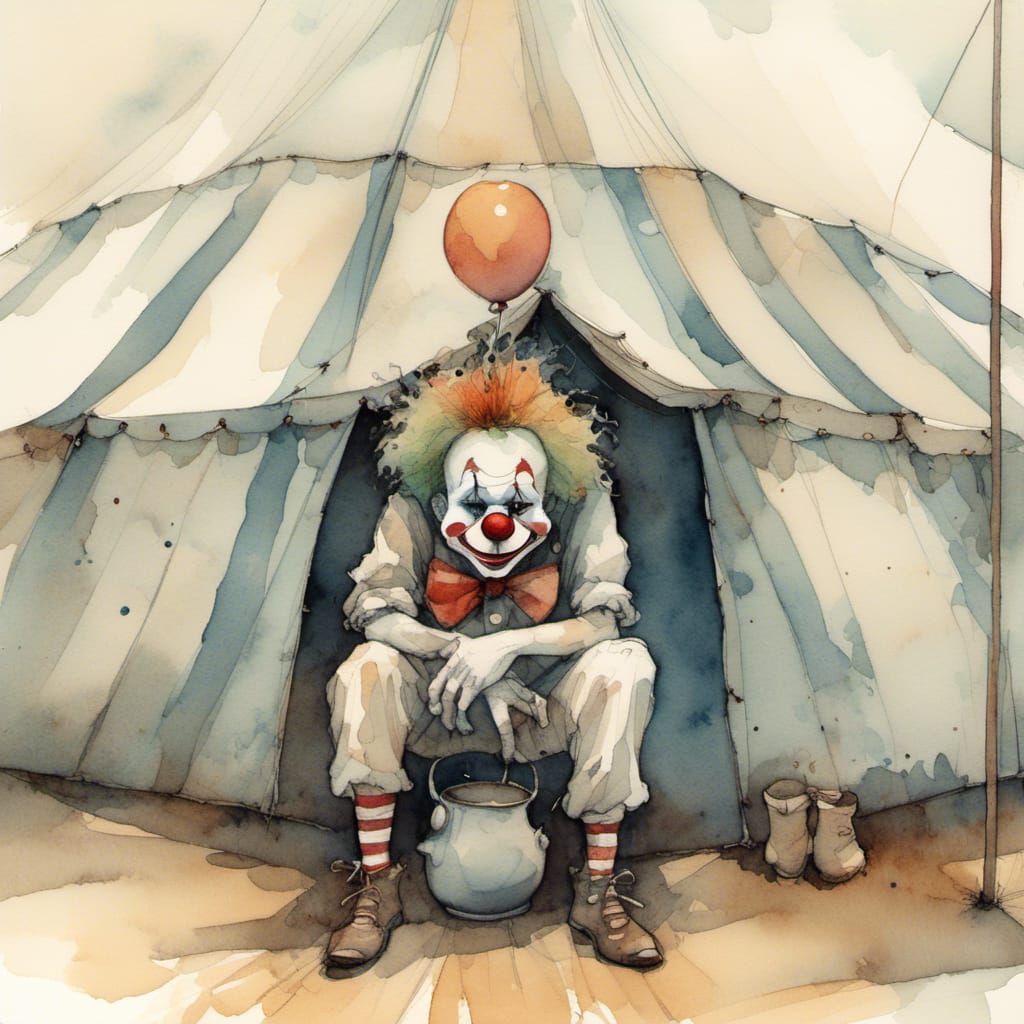 Sad Clown and Funny Clown in Circus Arena