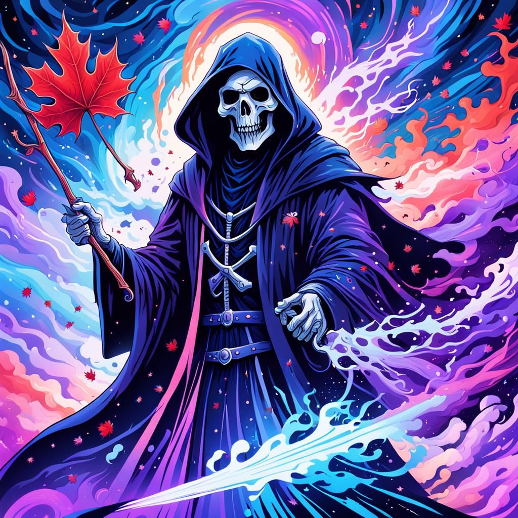 Canadian Grim Reaper Collecting Souls in Astral Style
