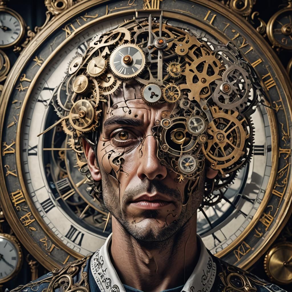 Clockwork Brain: Hyperrealistic Conceptual Portrait