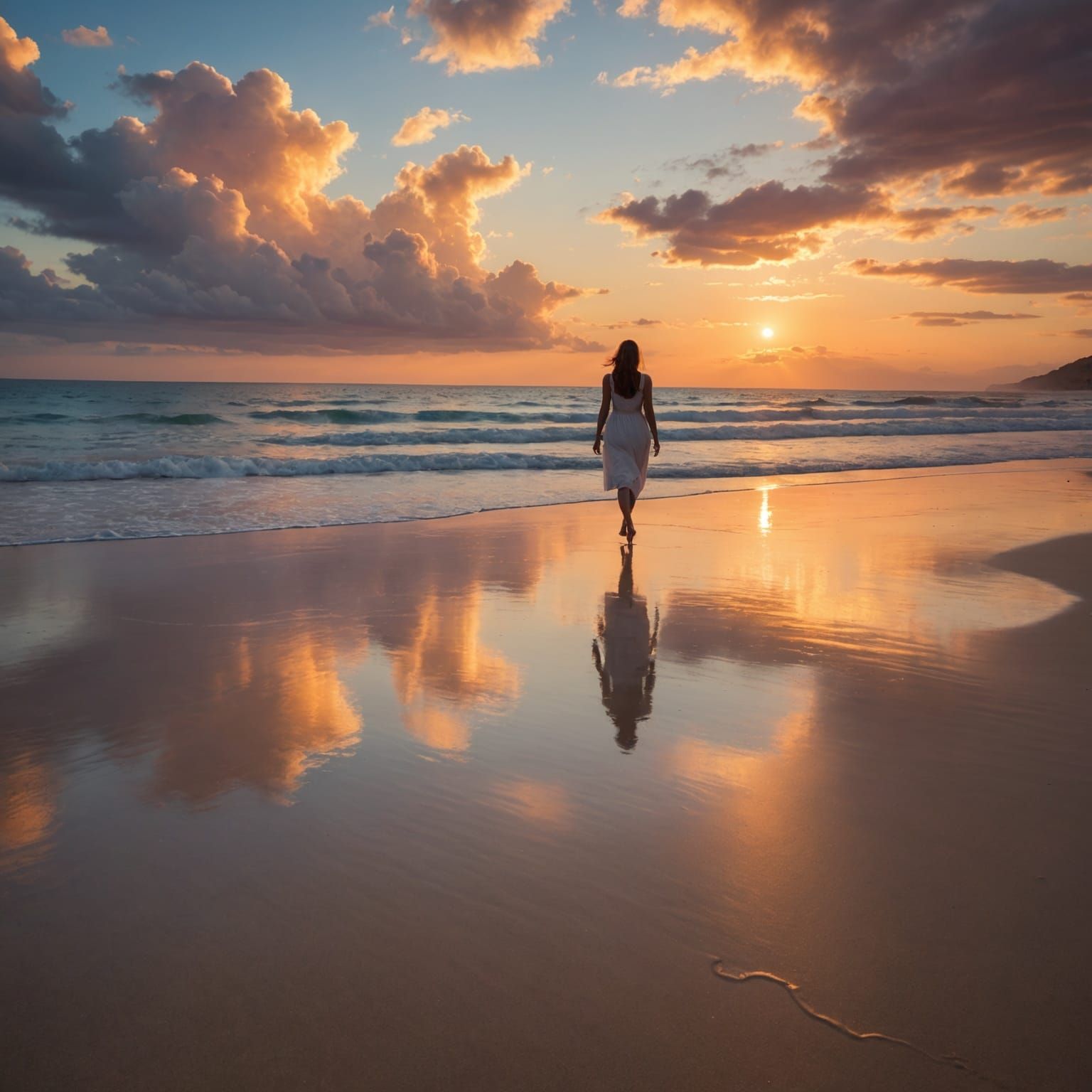 Sunset Beach Scene with Guardian Angels
