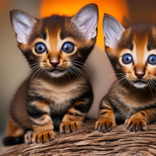 Playful Chausie Kittens with Glowing Eyes in Hyperrealism