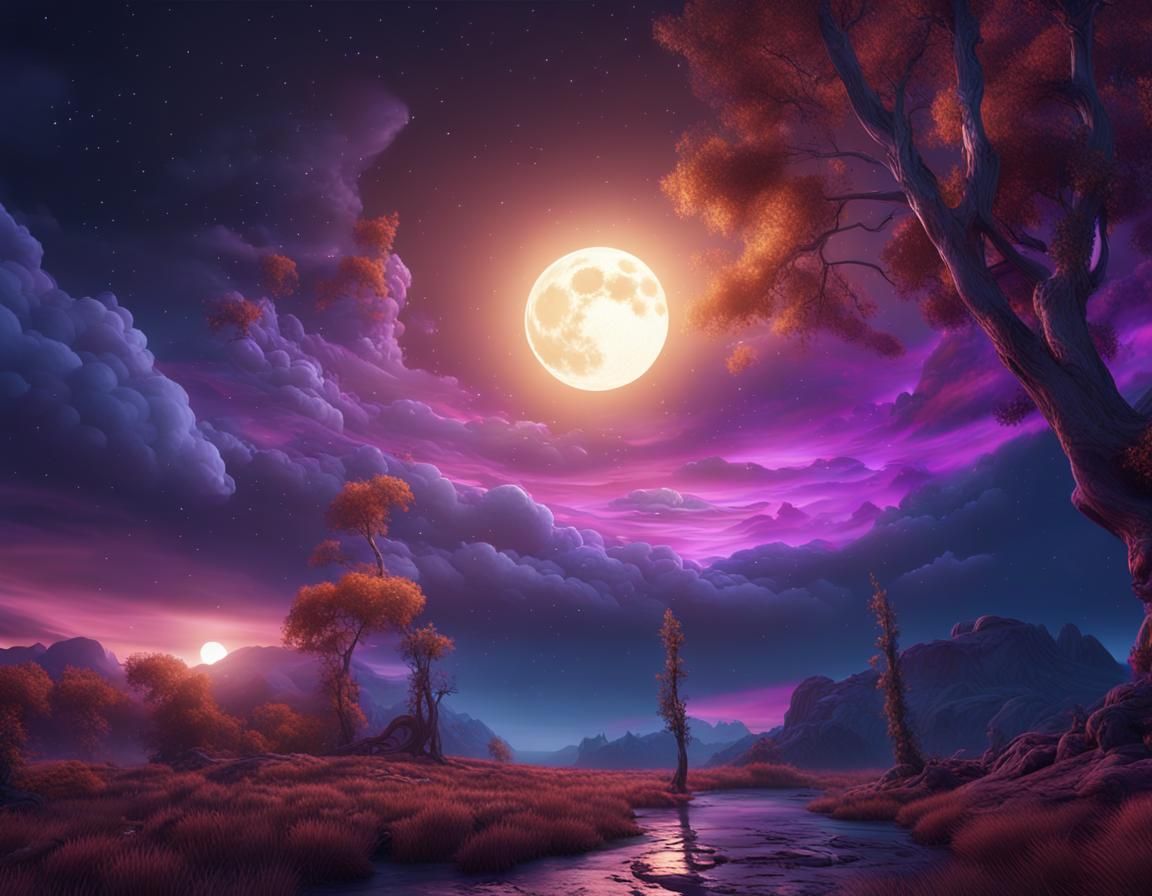 Glowing Moon in Serene Night Sky