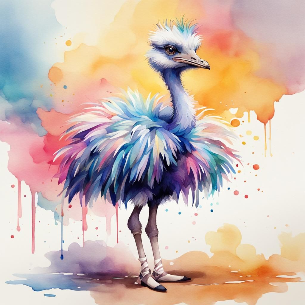 Ballerina Ostrich: Watercolour Children's Illustration