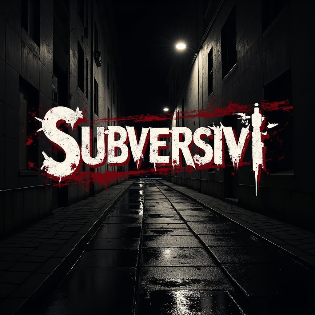 Bold Graffiti Font with Angular Letters and Urban Night Scen...