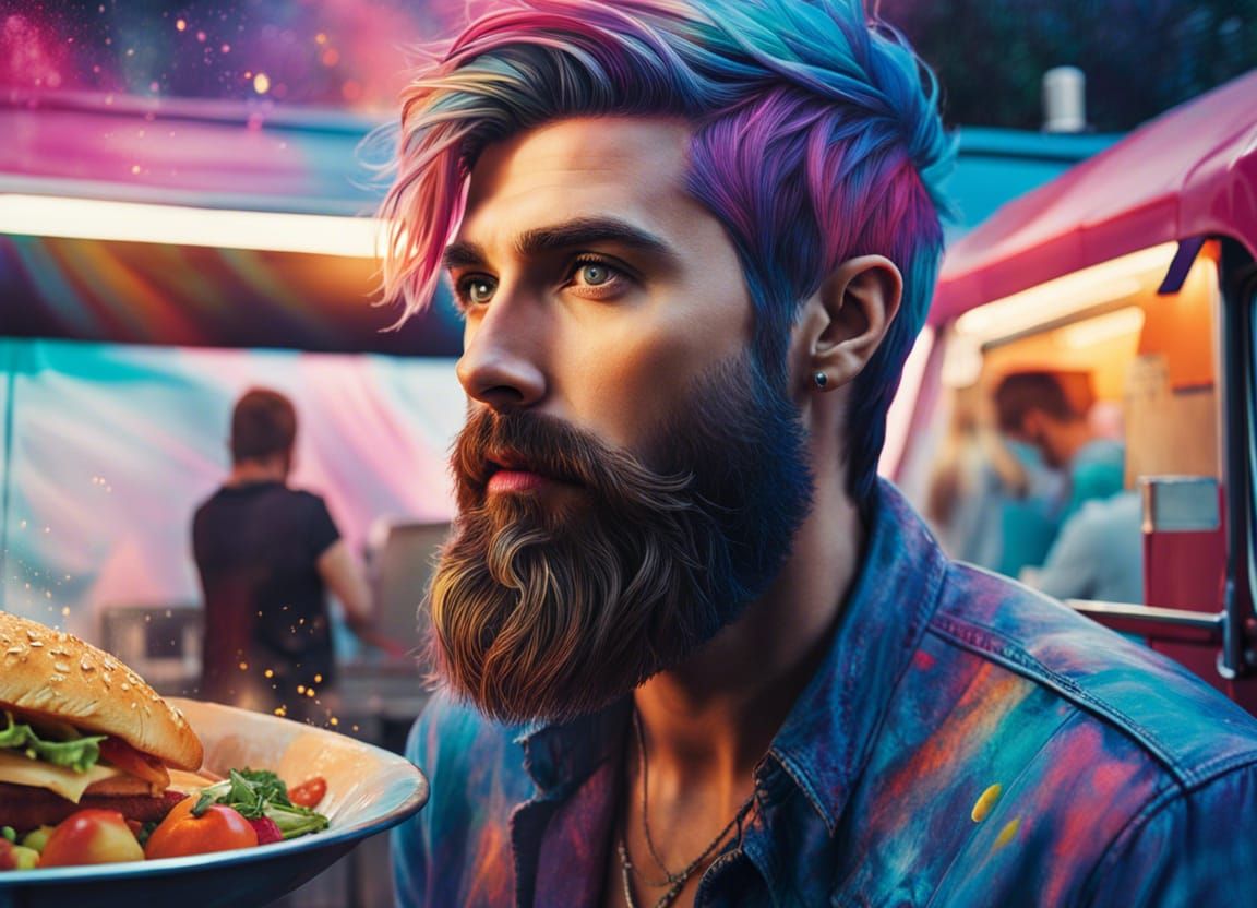 Bearded Hipster Portrait with Watercolor and Ink Details