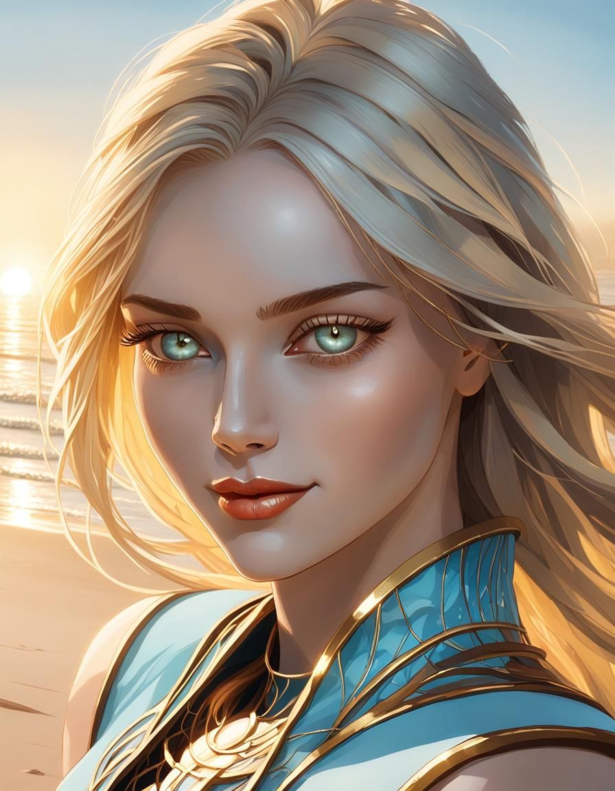 Ethereal Beauty Portrait on Beach in Fantasy Art Style