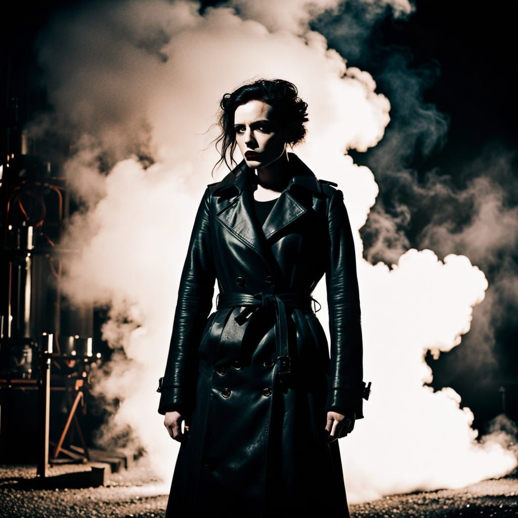 Film Noir Goth Model in Smoke with Low-Key Lighting