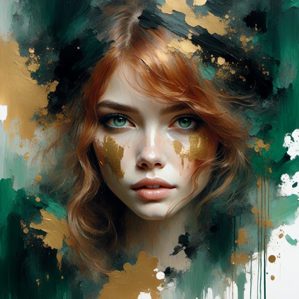 Vivid Gold and Black Watercolour Double Exposure