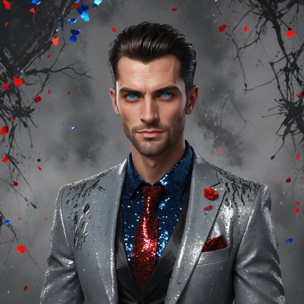 Evil Handsome Man in Sequins, Detailed Matte Painting