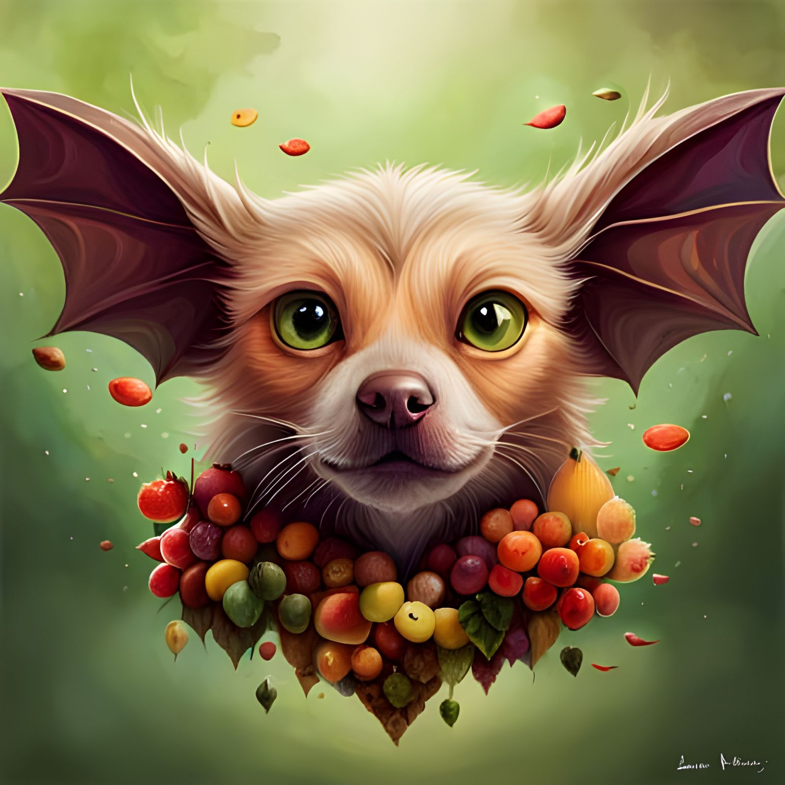 Adorable Fruit Bat Portrait, Digital Art Style