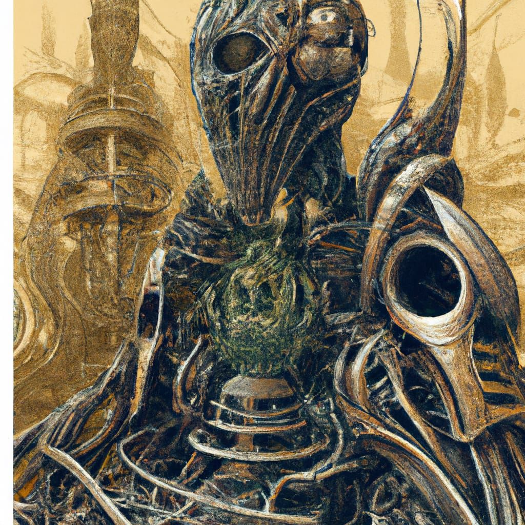 Detailed 3D Ink Illustration of Alien Oracle