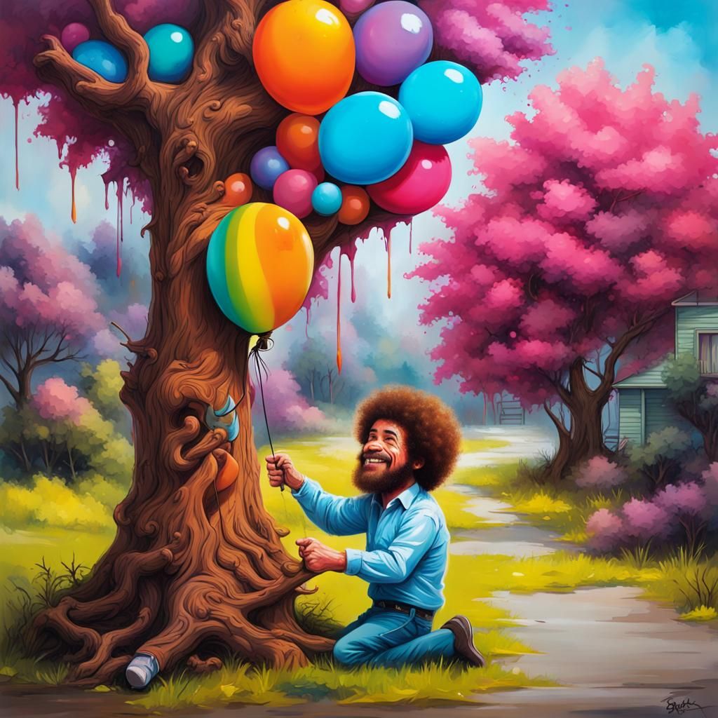 Happy Tree Balloon Animal in Graffiti Art Style