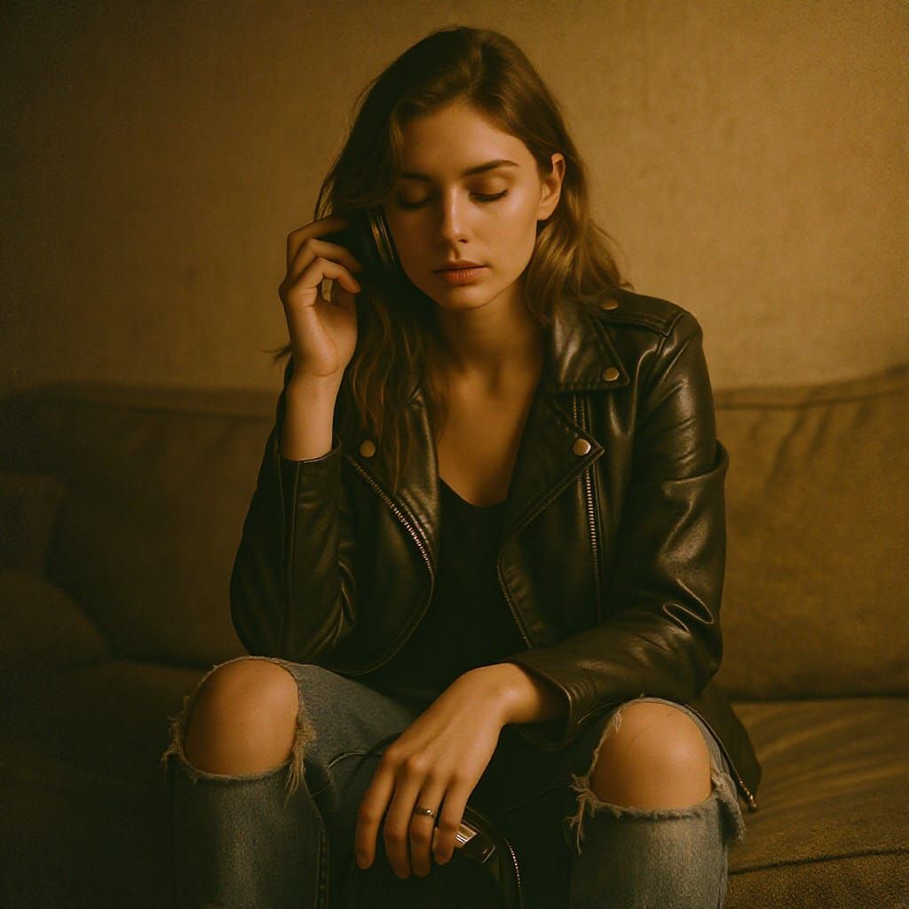 Woman with Headphones in Hyperrealistic Style