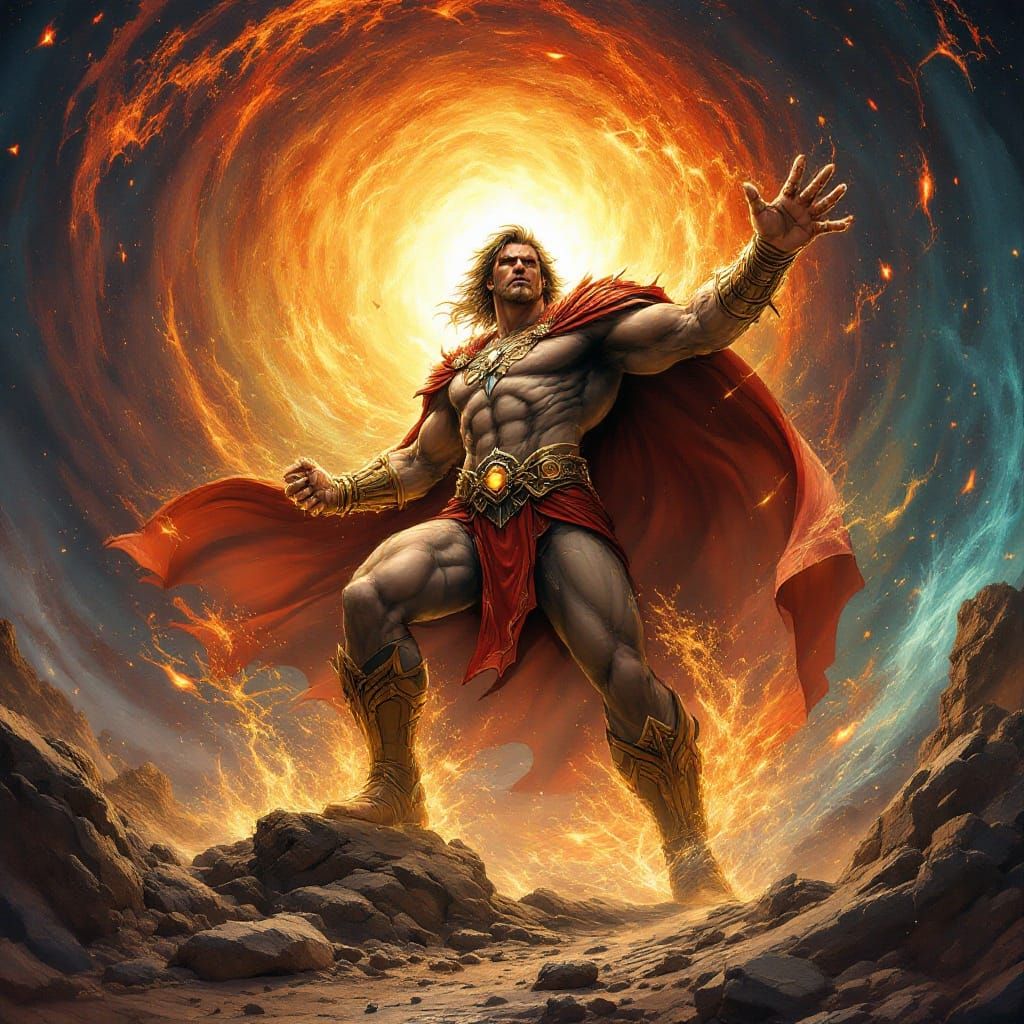 Elemental Superhero in Dynamic Comic Book Style