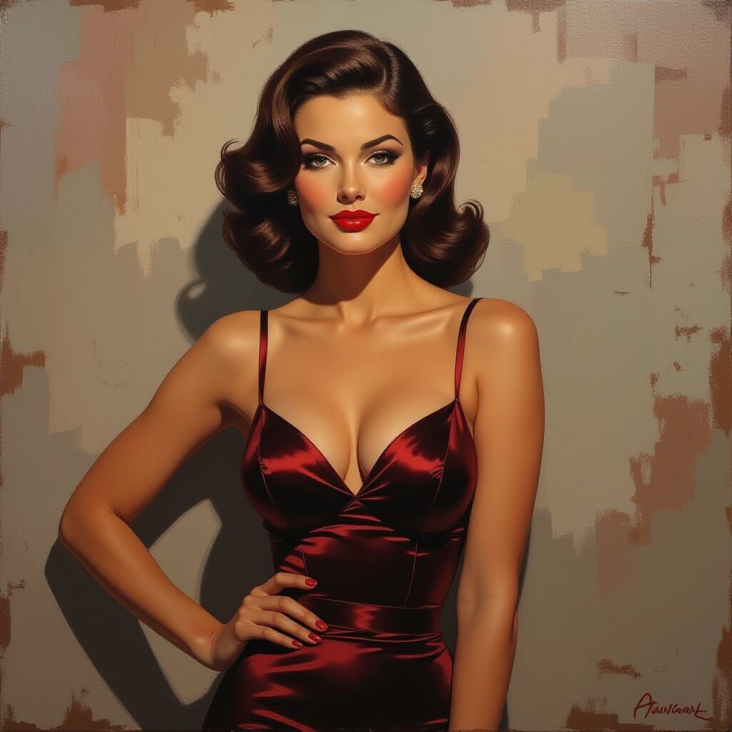 1950s Pin-Up Model Impasto Painting